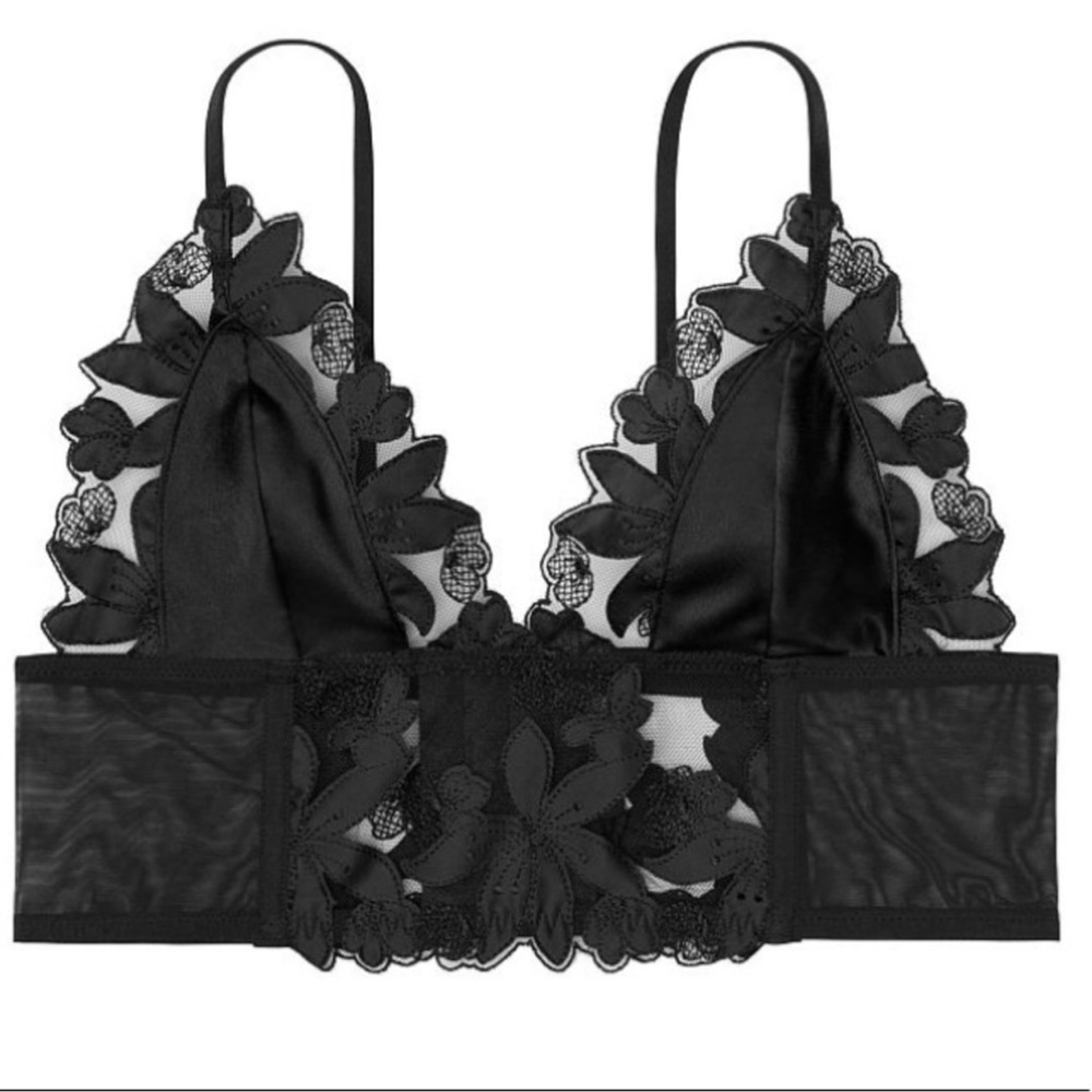 Victoria’s Secret Floral Embroidered Black Bralette - Size Medium